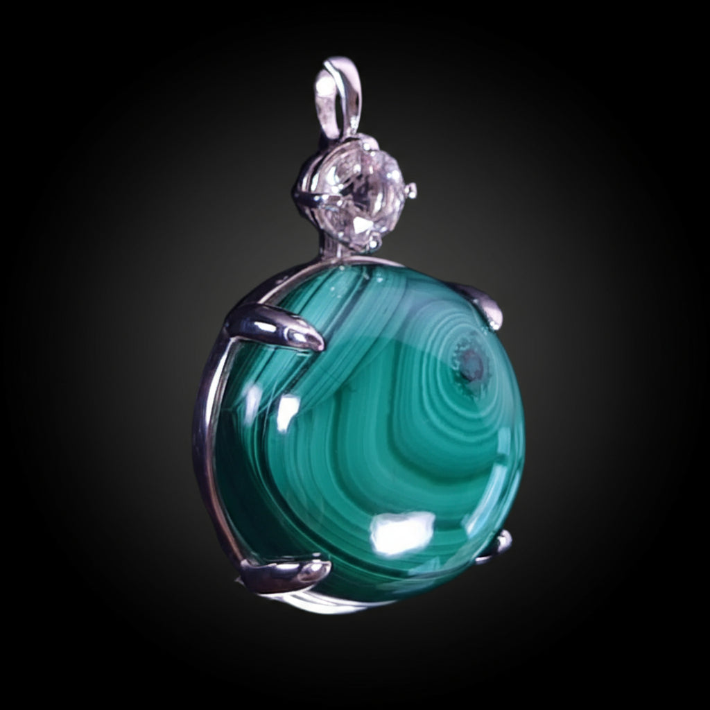 25 ct Malachite & Topaz - Sterling Silver Pendant