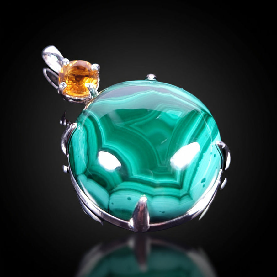 25.4 ct Malachite & Citrine - Sterling Silver Pendant