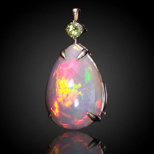 27.2 ct Dark Base Honeycomb Opal - 19.2k Yellow Gold Pendant