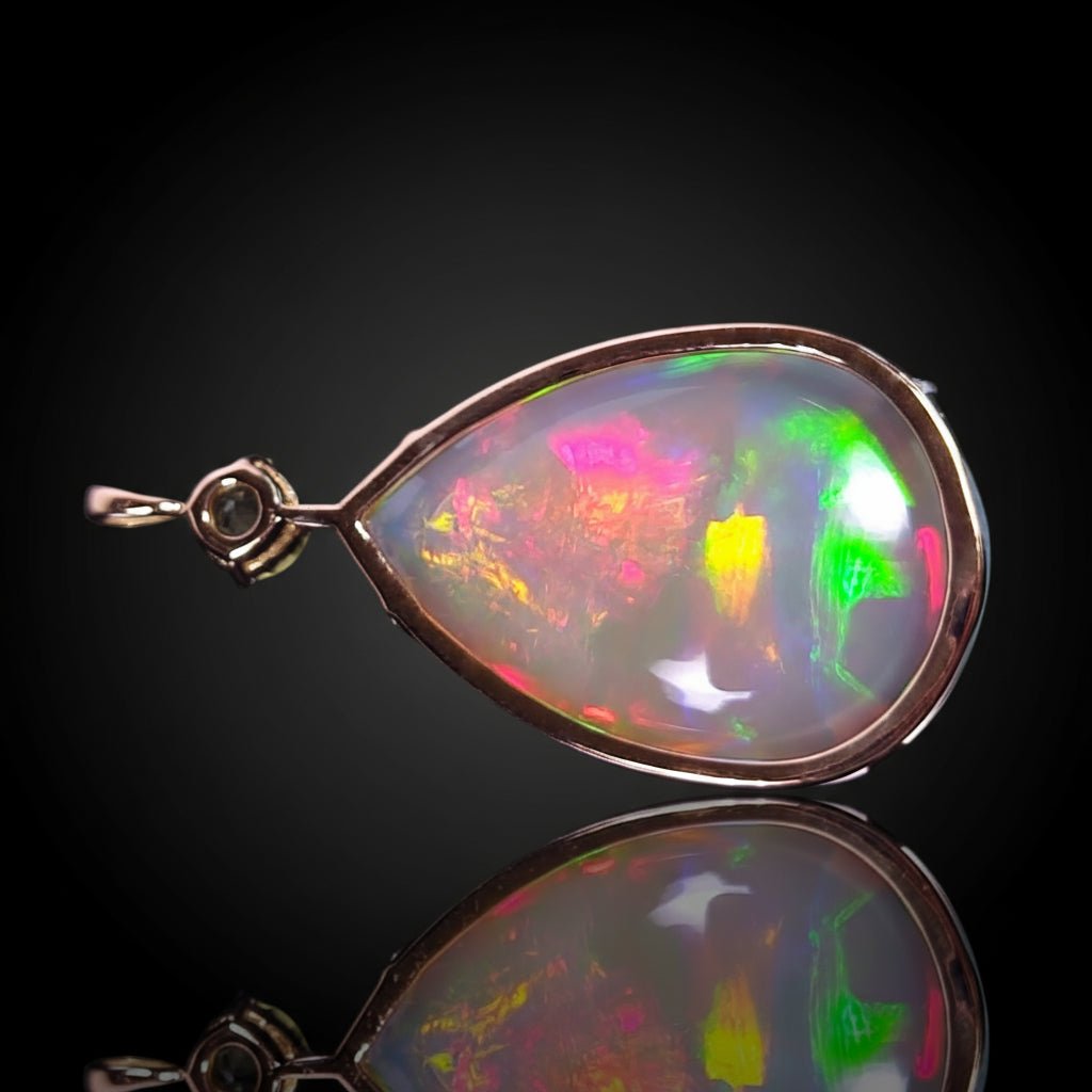 27.2 ct Dark Base Honeycomb Opal - 19.2k Yellow Gold Pendant