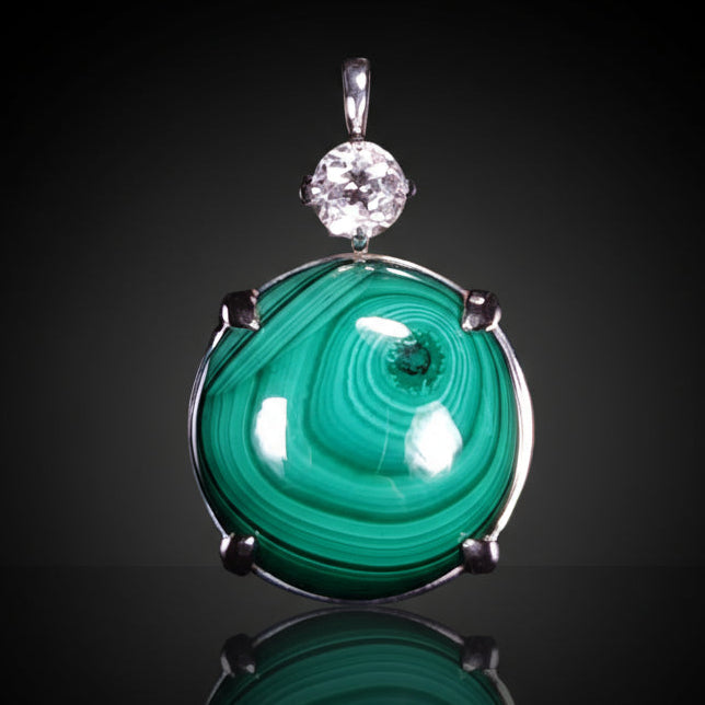 25 ct Malachite & Topaz - Sterling Silver Pendant