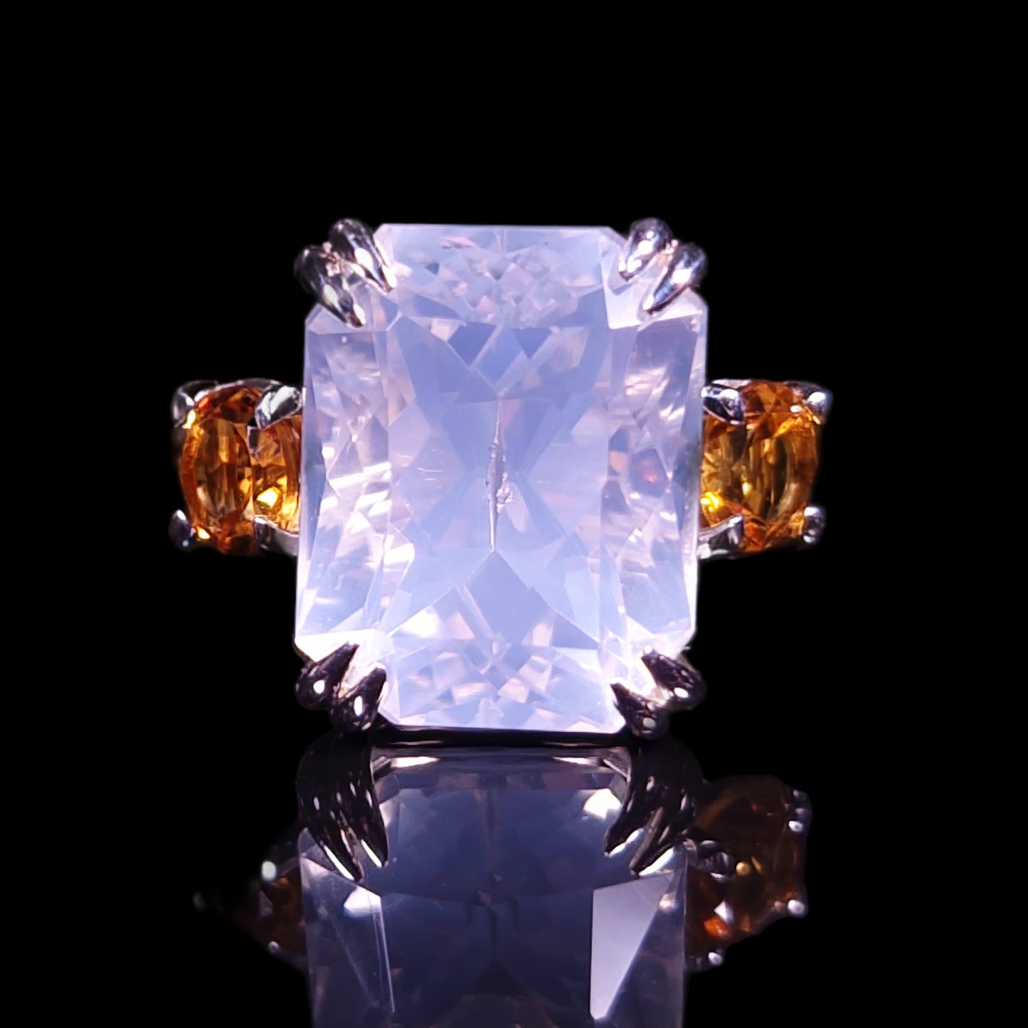 9 ct Moonstone & Orange Zircons - Sterling Silver Ring