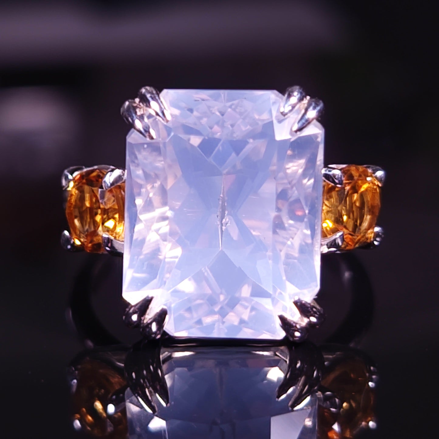 9 ct Moonstone & Orange Zircons - Sterling Silver Ring