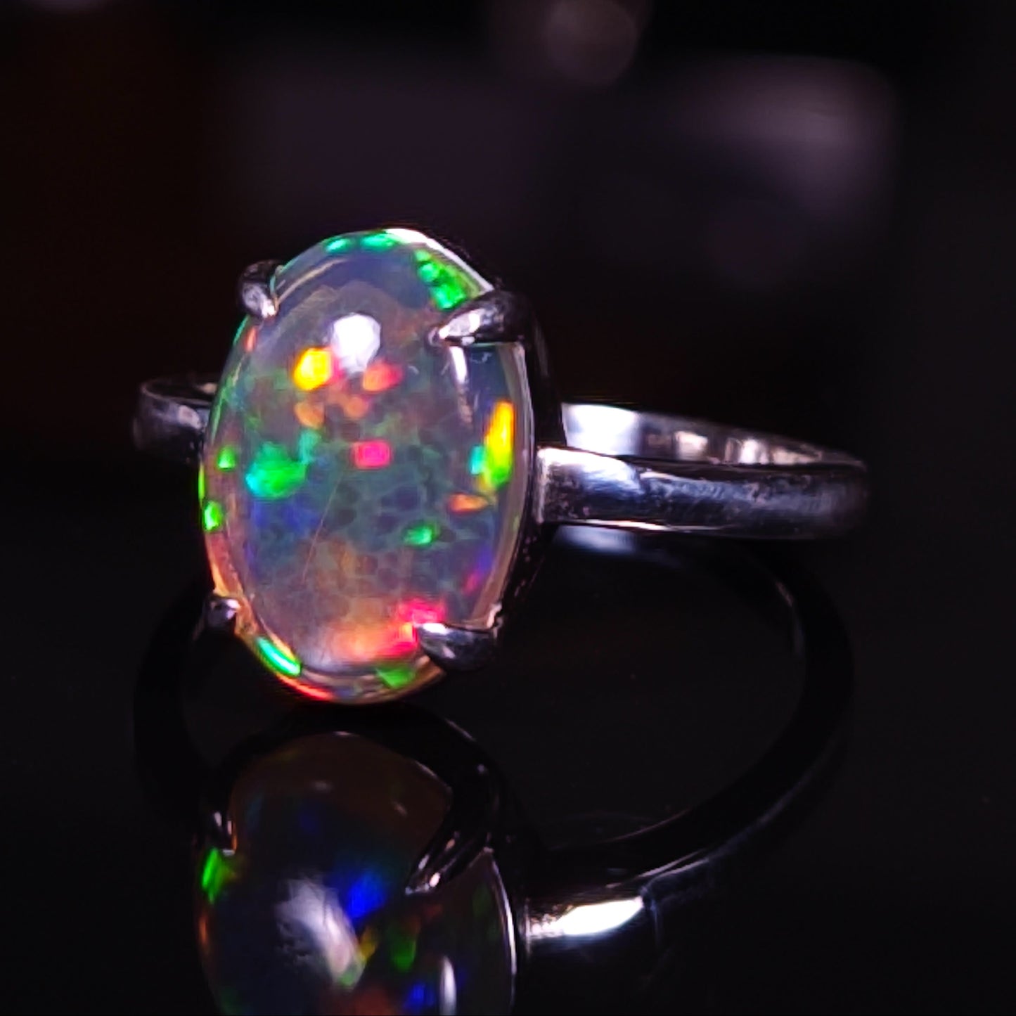 1.7 ct Dark Base Opal - Sterling Silver Ring