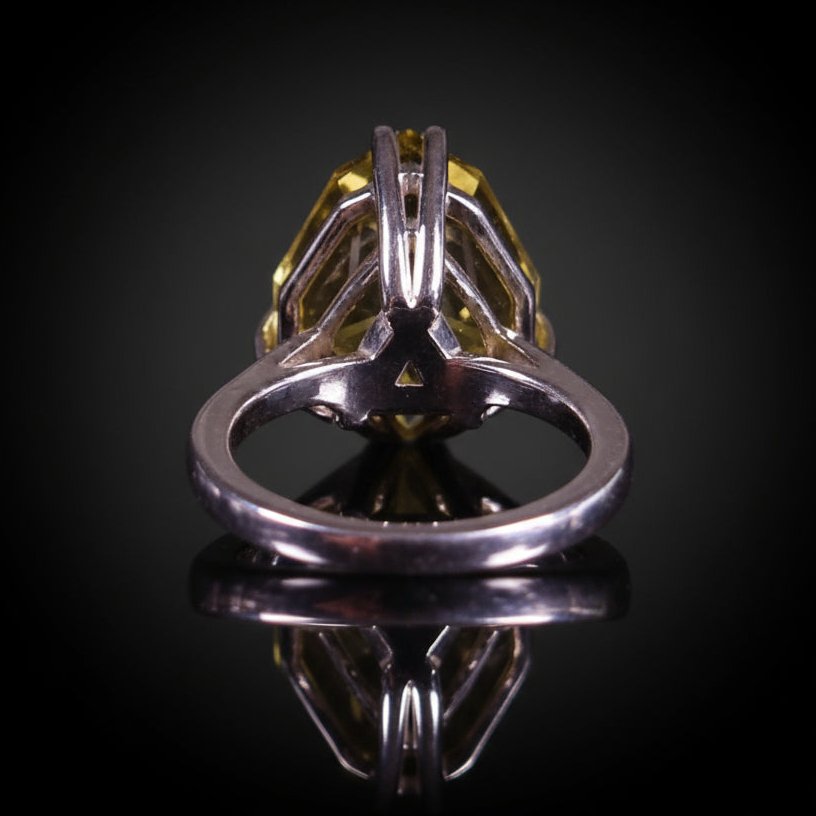 18 ct Trillion Lemon Quartz - Sterling Silver Ring