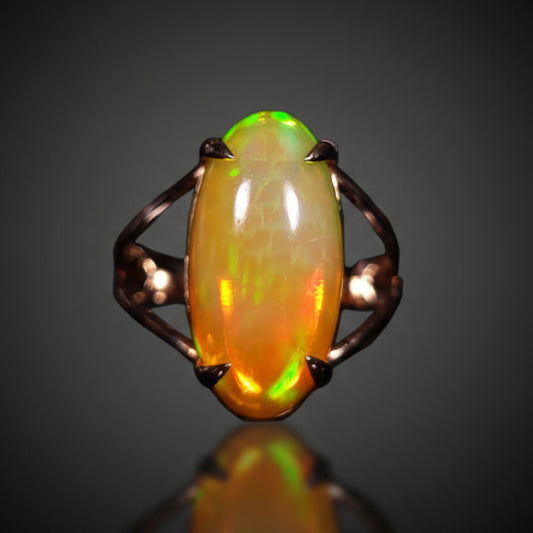 6.8 ct Natural Dark Base Ethiopian Opal - 14k White Gold Ring