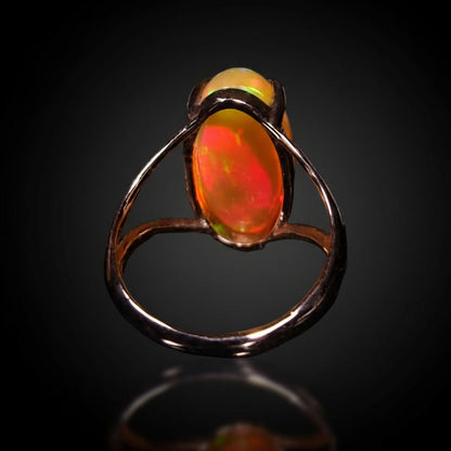 6.8 ct Natural Dark Base Ethiopian Opal - 14k White Gold Ring