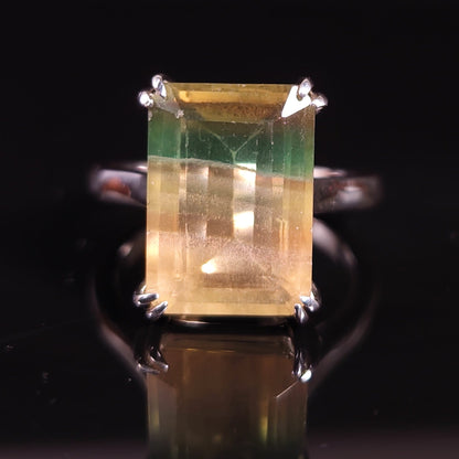 8 ct Green & Yellow Fluorite - Sterling Silver Ring